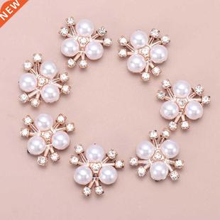 Shaped Flower Rhinestone Buttons Cryst 10Pcs Sparkling Pearl