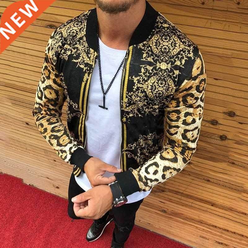 Men New 2022 Print Slim-Fitting Leopard Print Crew-Neck Casu
