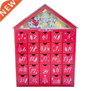 Red Wooden Advent Snowy House Christmas Calendar wit Village