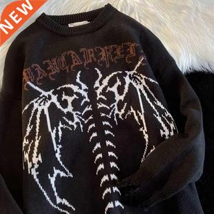 men Hop Bat Letter Gothic Sweater Knitted Setwear Hip New