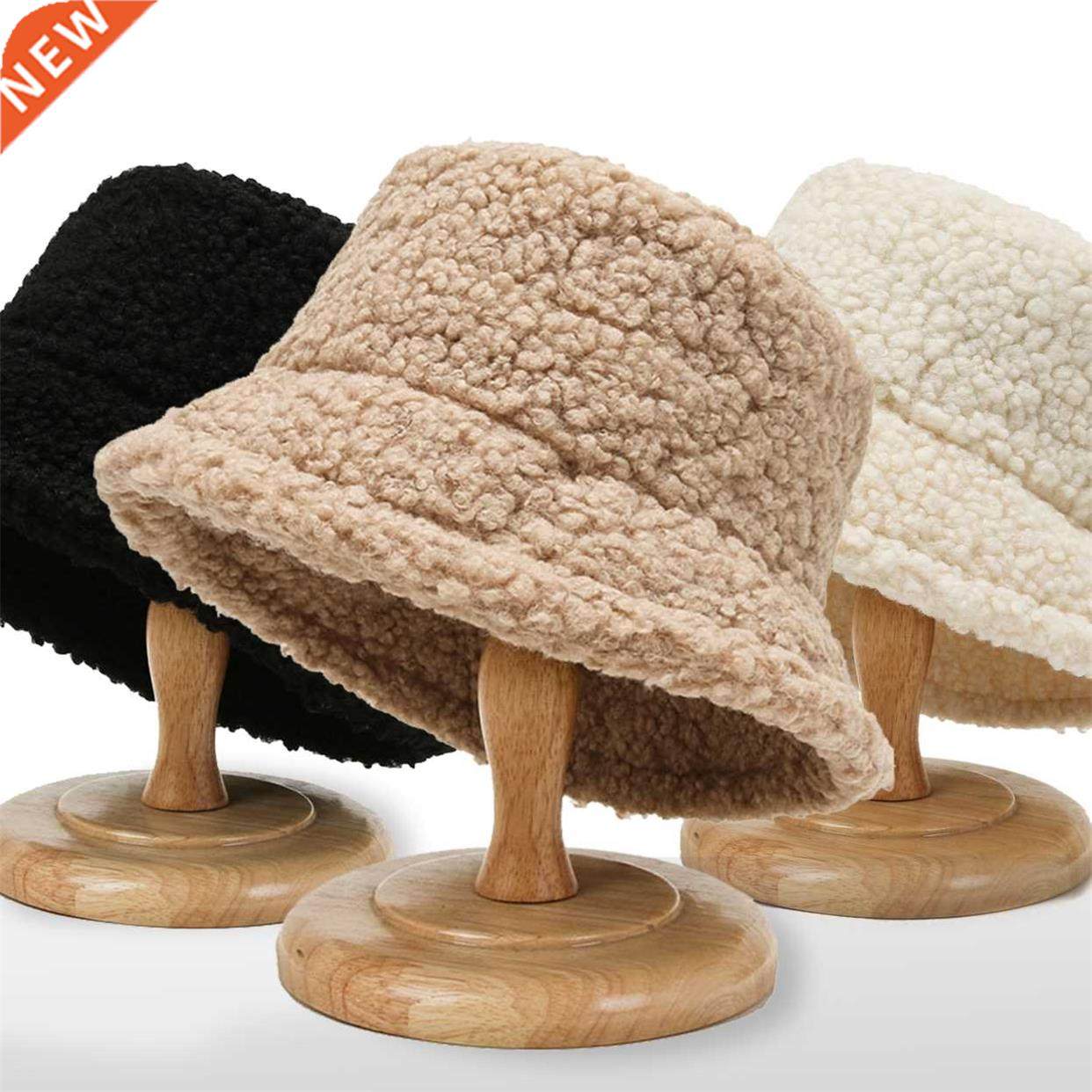 lamb faux fur bucket hat winter warm velvet hats for women l