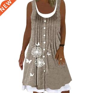 Two piece Line Dress Roun Fake breasted Women Single