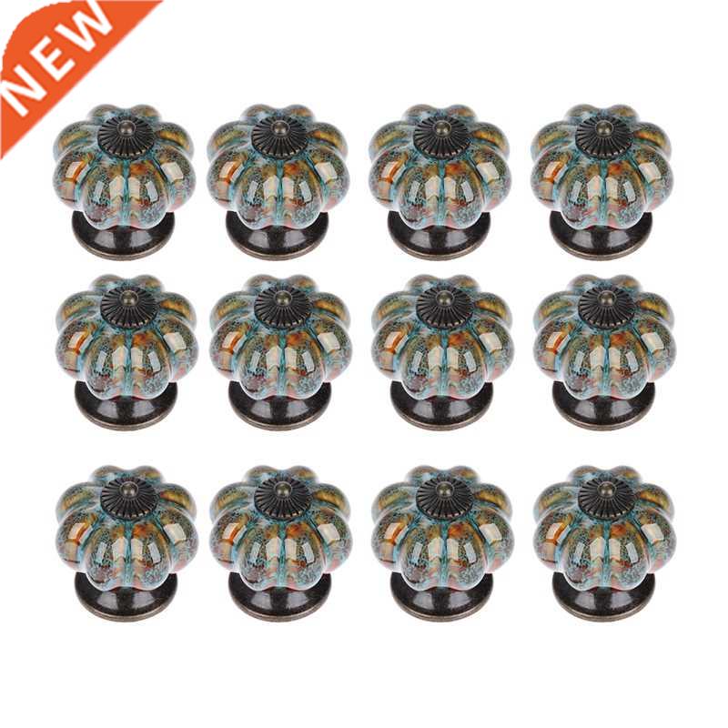 12Pcs Ceramic Door Knob Antique Pumpkin for Cabinets Cupboar