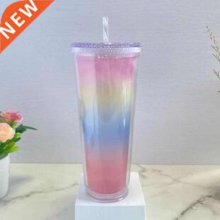 Diamond Straw Cup Reusable Rainbow Color Changing Cup Coffee