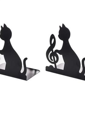 1 Pair Cat Bookend Iron Practical Black Free Standing Non-sk