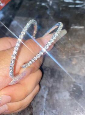 Hot 20-60mm Large Circle Crystal Hoop Earrings for Women Sil