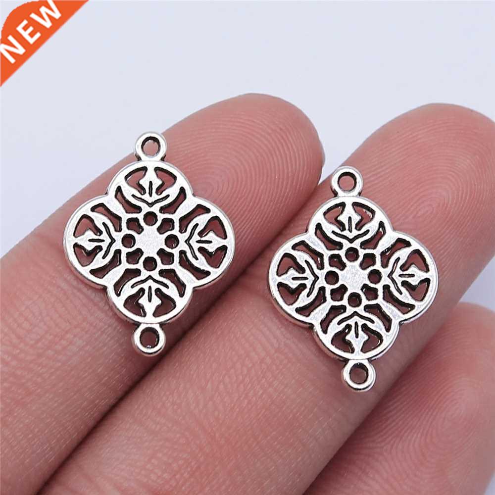 WYSIWYG 10pcs 20x15mm Antique Silver Color Hollow Flower Con