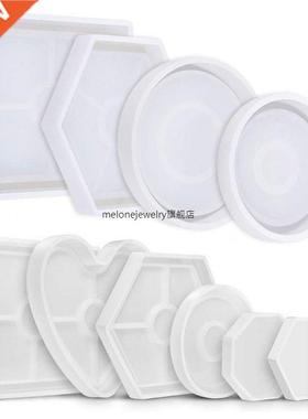 4/6Pcs Crystal Epoxy Resin Mold Hexagon Round Coaster Castin