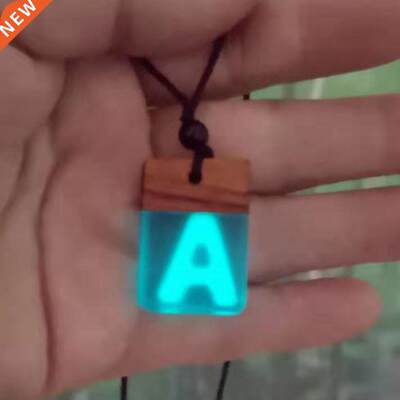 Letter necklace, ancient wood with resin 26 English letter n