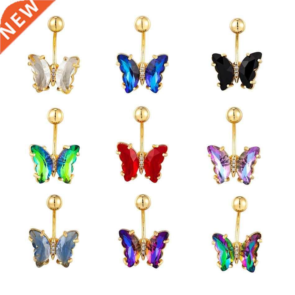 Colorful Crystal Butterfly Navel Earring 16G 10mm Surgical S