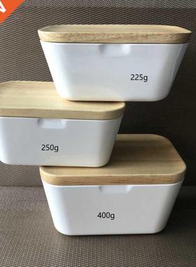 Portable Butter Box Dish With Wood Lid Holder Storage Contai