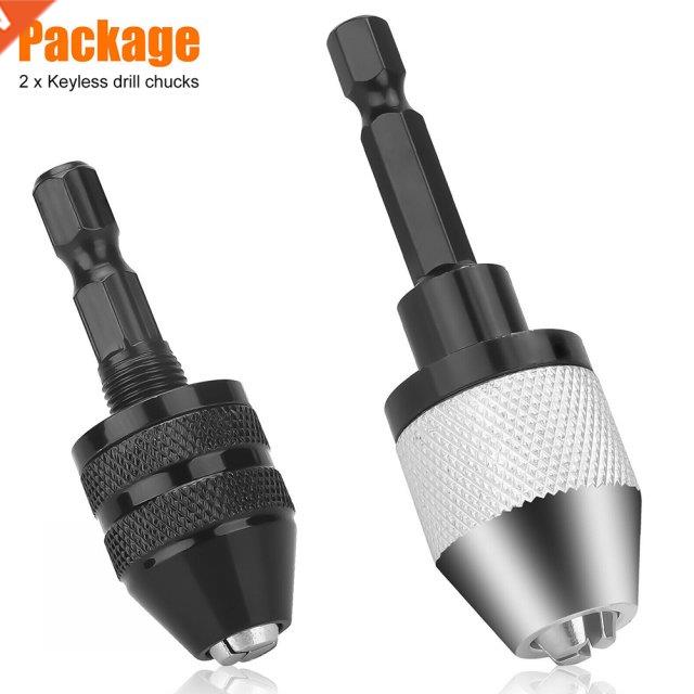 2Pcs Keyless Drill Chucks 1/4 Inch Hex Shank Drill Bit Qu