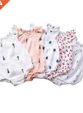 Summer Newborn Infant Baby Girls Romper Muslin Cotton Linen