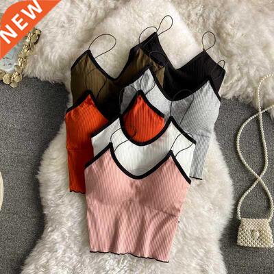 Gym tank top women built in bra off shoulder solid color cam