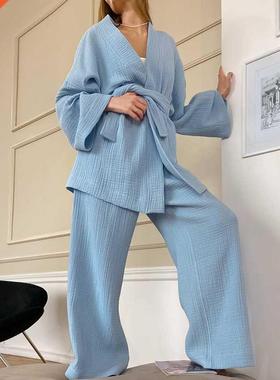 Restve Cotton Women's Nightgown 2 Pieces Set Drop Sleeves Ro