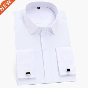 Men's Classic French Cuffs Solid Dress Shirt Covered