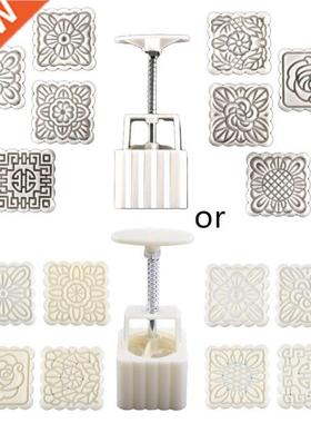 100g mooncake barril molde com 8 p?s quadrado flor selos m?o