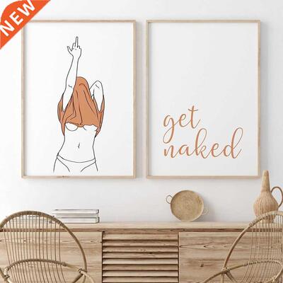Bathroom Canvas Painting Get Naked Funny Line Woman Posters