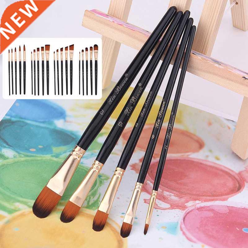 5Pcs Artist Paint Brush Set Nylon Hair Wood Black Handle Wat