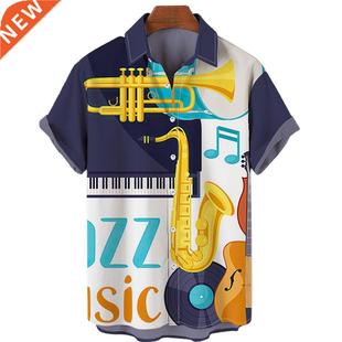 Summer Hawaiian Shirts For Men Colorful Music d Printed Roc