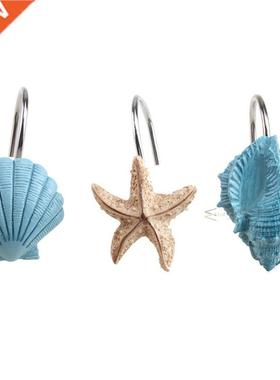 12pcs Resin Decorative Seashell Starfish Shower Curtain Hook