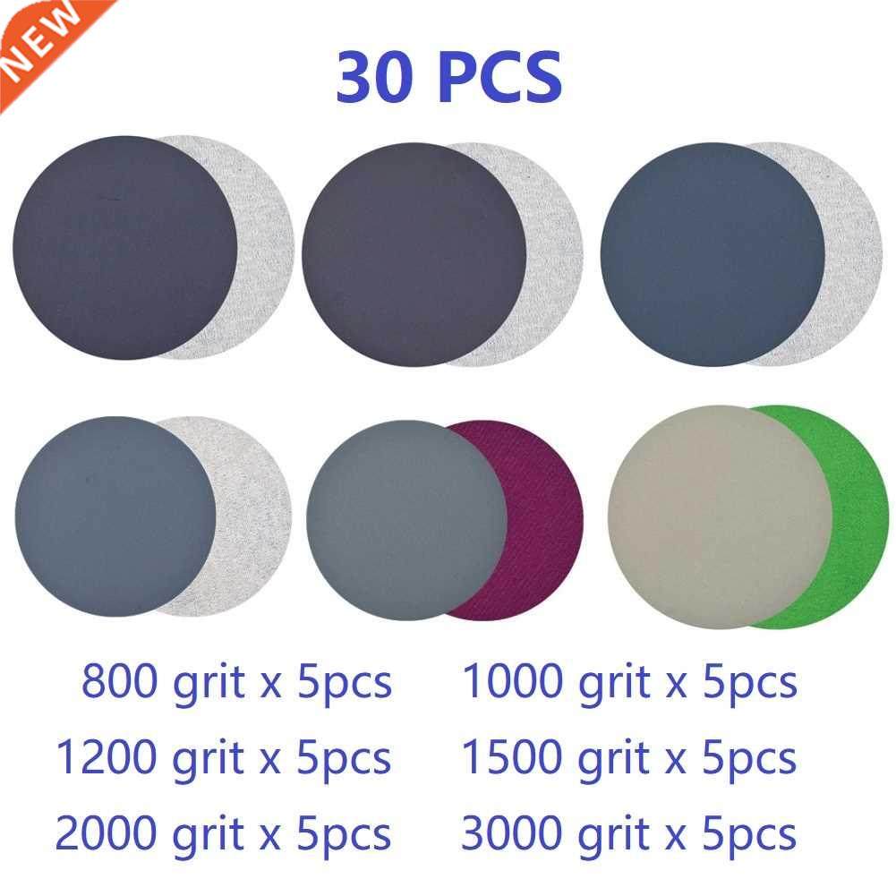 30Pcs 3inch Round Shape Sandpaper Wet/Dry Sanding Discs Hook