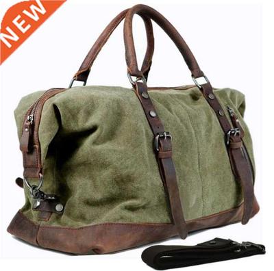 Vintage military Leather men travel bags Carry on Luggage b