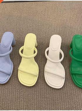 Women' Slppers 2022 New Summer Female Pu Leather Square