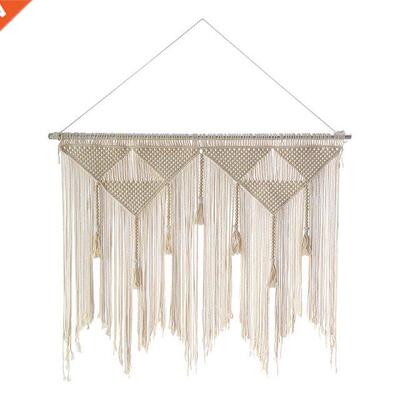 Macrame Wall Hanging Boho Woven Tapestry, Beige White Tassel