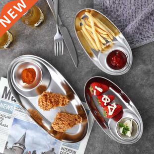Stainless Steel Snack Plate Divided Grid Plate 2-in-1 Oval P