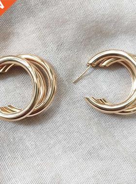 2020 C shaped exaggerated metal earrings women punk design