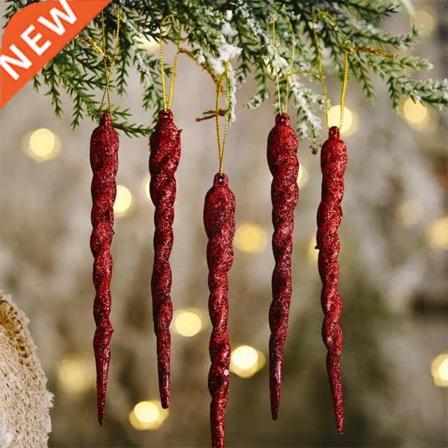 5Pcs 13cm Christmas Simulation Glitter Ice  Xmas Tree Han