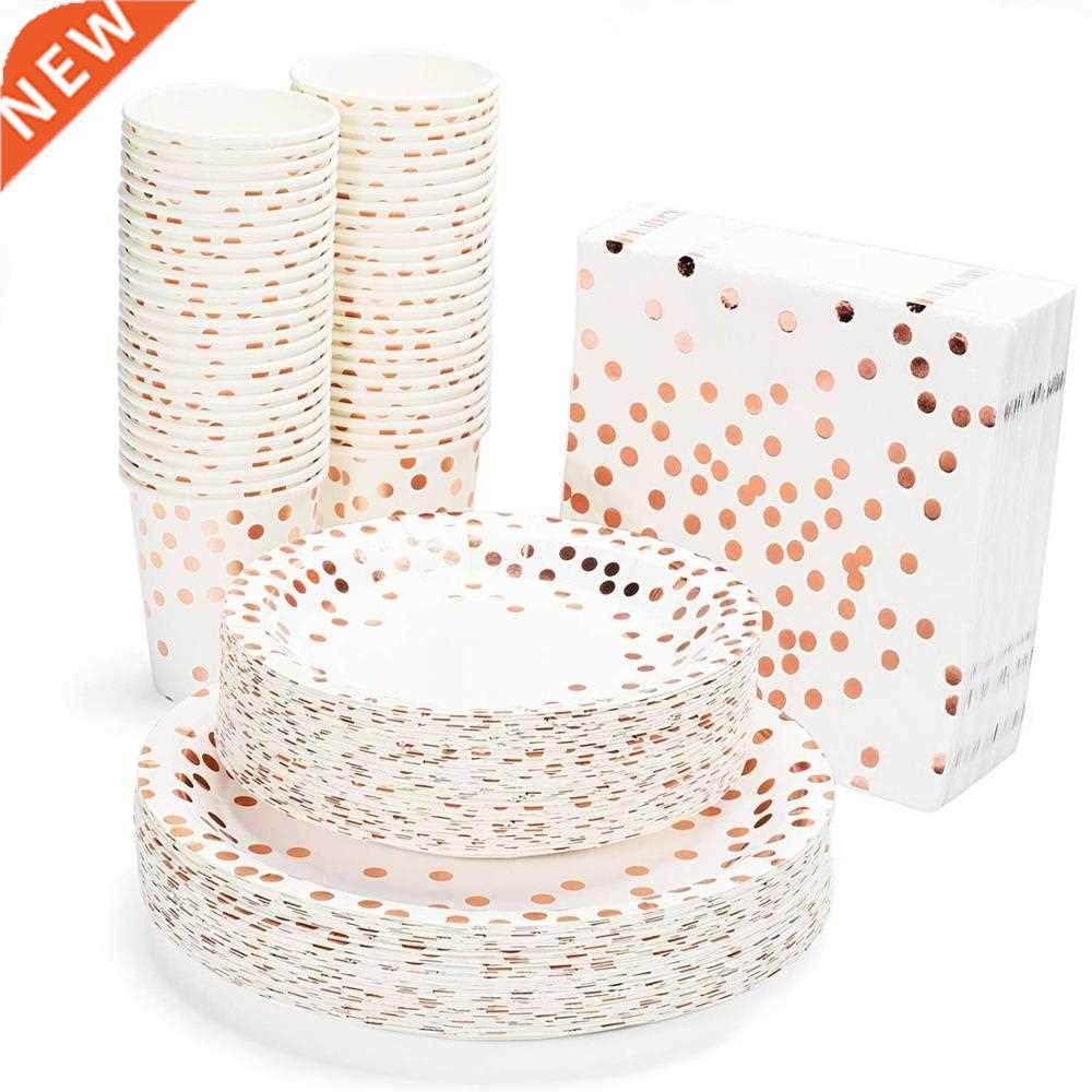 Rose Gold Dot Disposable Paper Plates Set Pty Supplies Dis