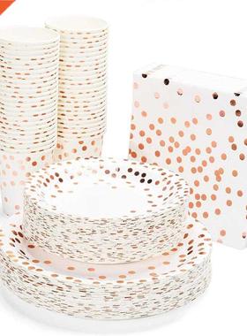 Rose Gold Dot Disposable Paper Plates Set Pty Supplies Dis