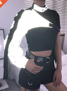 Cool Ladies Reflective Patchwork Ribbons Pullover Women One