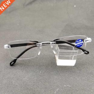 Reading Glasses Cutting Blue Pres Rimless Ray Women Anti Men