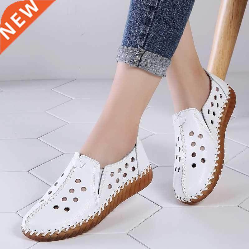 white black hollowed moccasins for women genuine leather fla