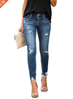 New Mid Waist Skinny Jeans Women Vintage Disssed Denim Pants