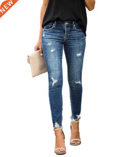 New Mid Waist Skinny Jeans Women Vintage Disssed Denim Pants