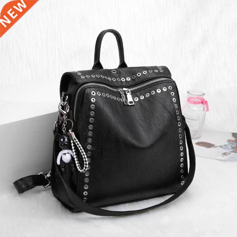 2020 new women genuine leather backpack rivet multifunctiona