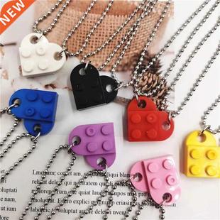 2Pcs Cute Love Heart Brck Pendant Necklace for Couples Fre