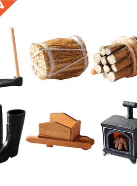 1:12 Dollhouse Miniature Furniture Hoe/Straw Bales/Firewood