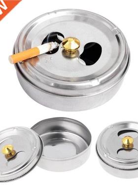 Stainless Steel Round Revolving Ashtray Rotation Enclosed Li