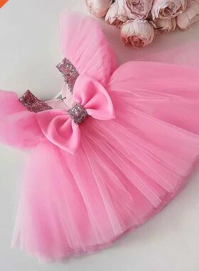 Wedding Party Dress for Girl Flower Bow Elegant Evening Dres