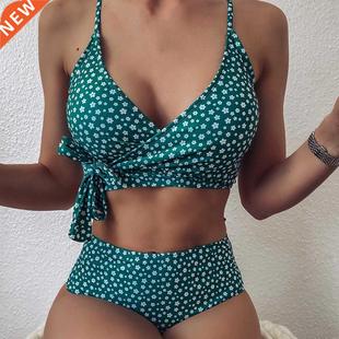 2021 Women High Print Waist Bathers Bikini Suit dot Bathing