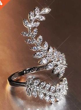 Huitan Graceful Leaves Both End of Open Ring Silver Color Gi