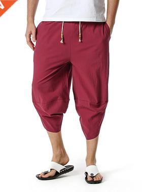 2022 Summer New Men's Harem Pants Men's Drawstring Linen Cas