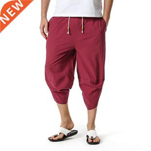 Men Linen Summer Cas Drawstring New Pants 2022 Harem