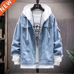 Hooded Slim Jean Jacket Jack Sreetwear Mens Casual Denim Fit