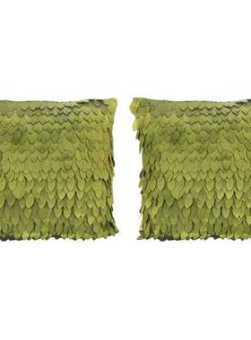 2 X Leaf-Pattern Satin Pillow Case Cover For Sofa Cushion Ca